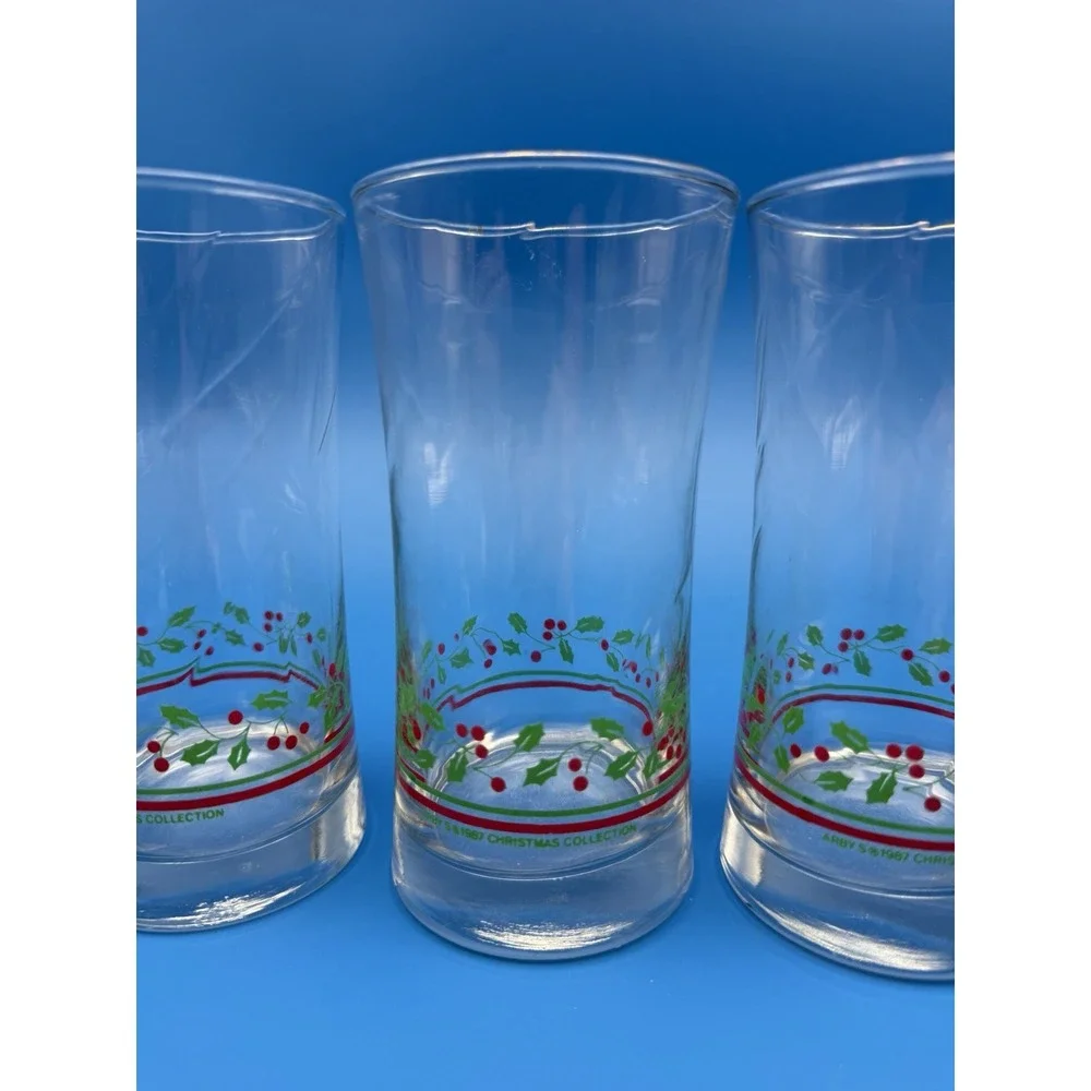 Vintage Arby's Libbey Holly Berry Christmas Glasses Collection 1987 Set Of 5